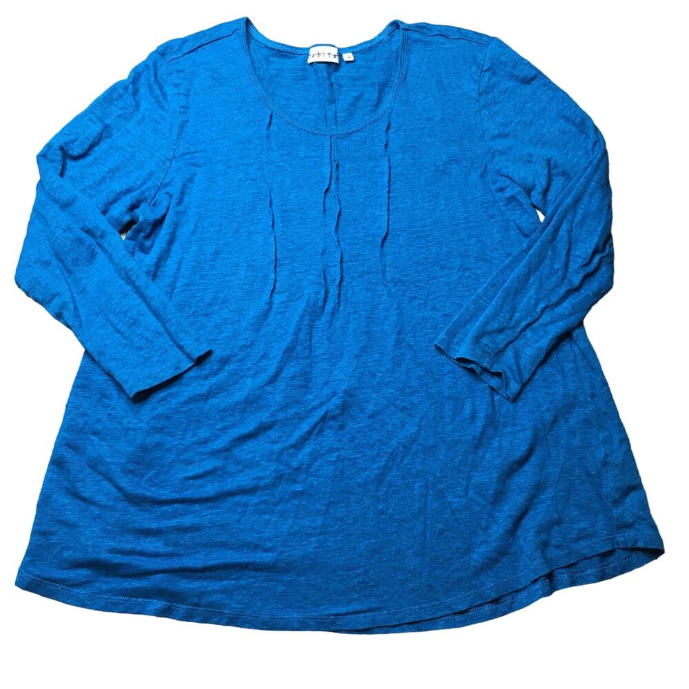 Habitat Womens Tunic Long Sleeve Linen Top Scoop Neck Relaxed Fit Blue M